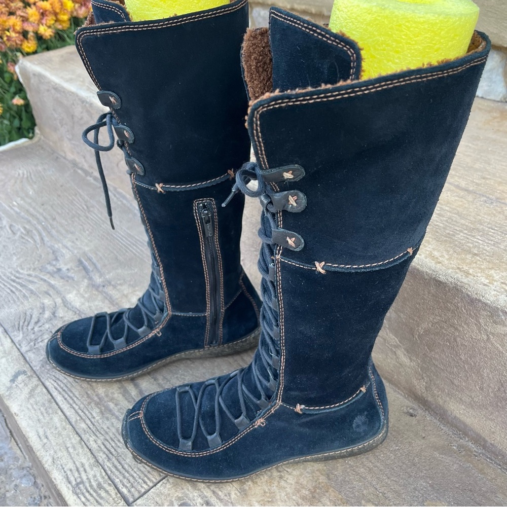 Timberland Tall Black Suede Lace-Up Women's Boots 8M #69375